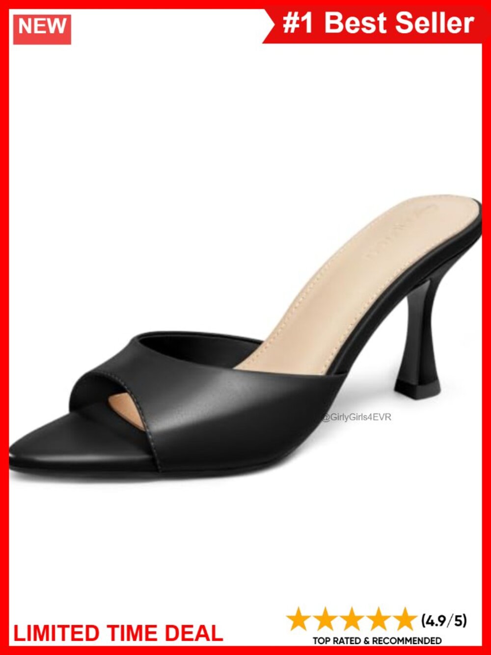 Faux Leather Kitten Heel Mule Sandals Pointed Peep Toe Slip On